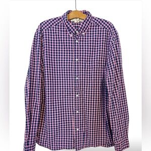 H&M Casual Pink and Blue Plaid Men's Long Sleeve Shirt Regular Fit‎ Size L